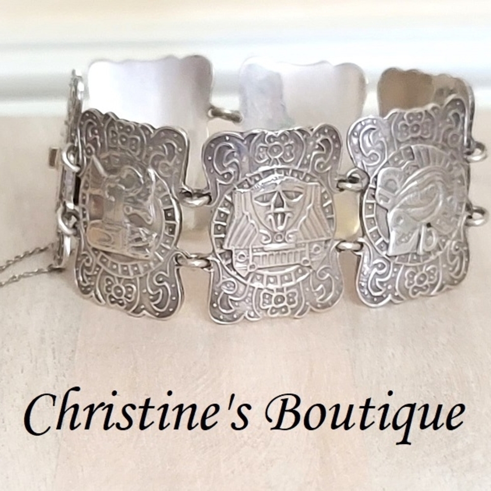 Antique 925 Sterling Silver Braclet W Safety Chain Signed FPN En Mexico